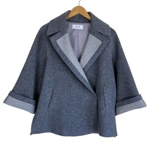 BLUPEPE Elegant Swing Style Minimalist A-line Coat Wool Blend 3/4 Sleeves Grey S